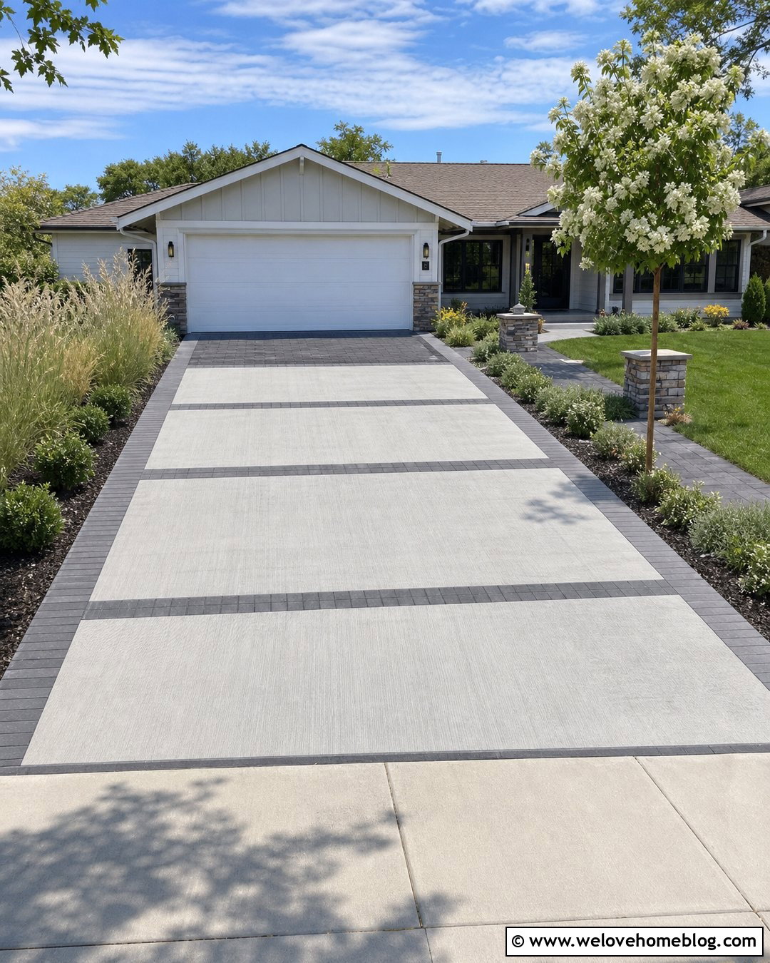 Mixed Material Driveway With Concrete And Pavers - 30 front yard driveway ideas
