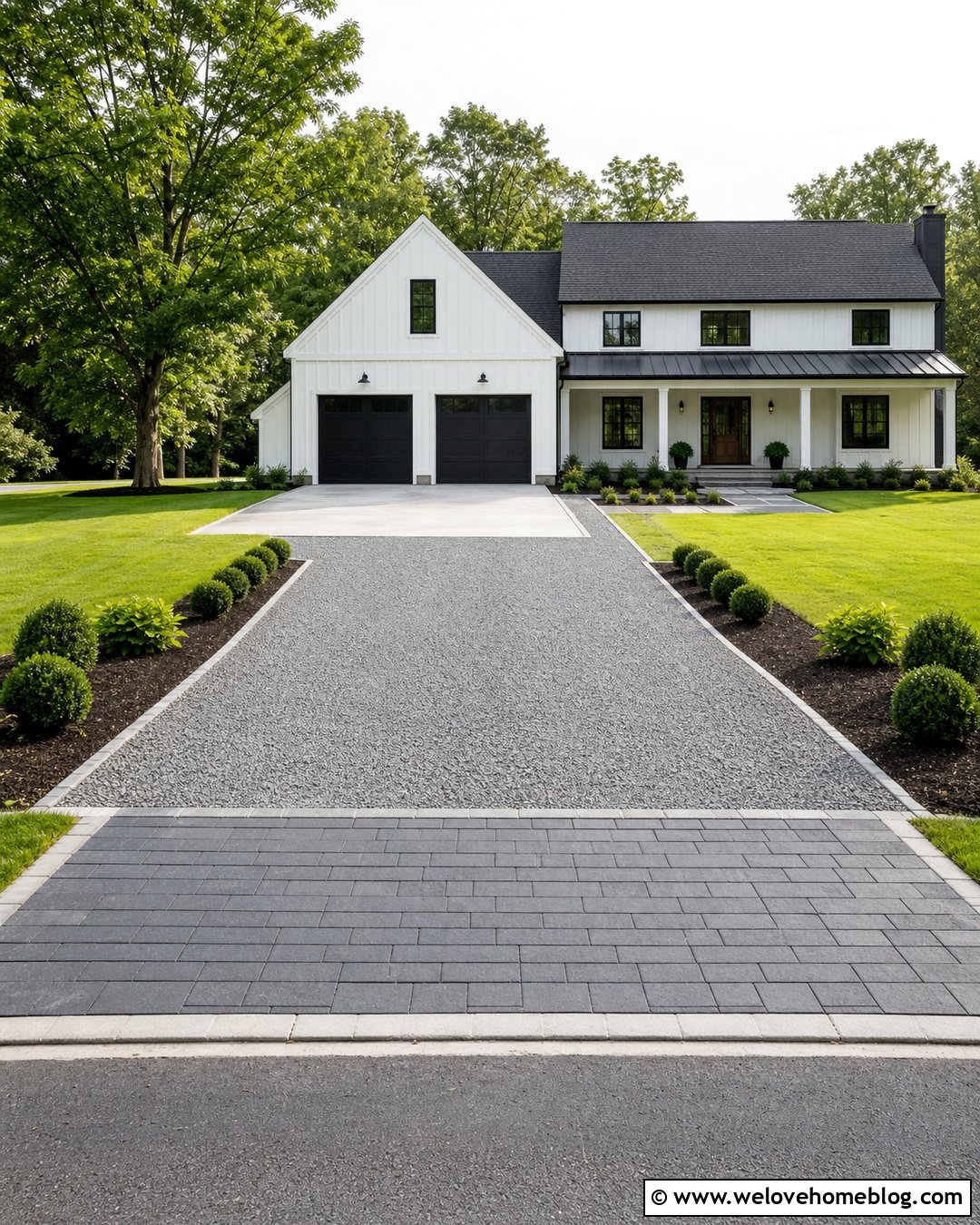 Mixed Material Driveway With Decorative Entrance - 40 driveway on a budget ideas