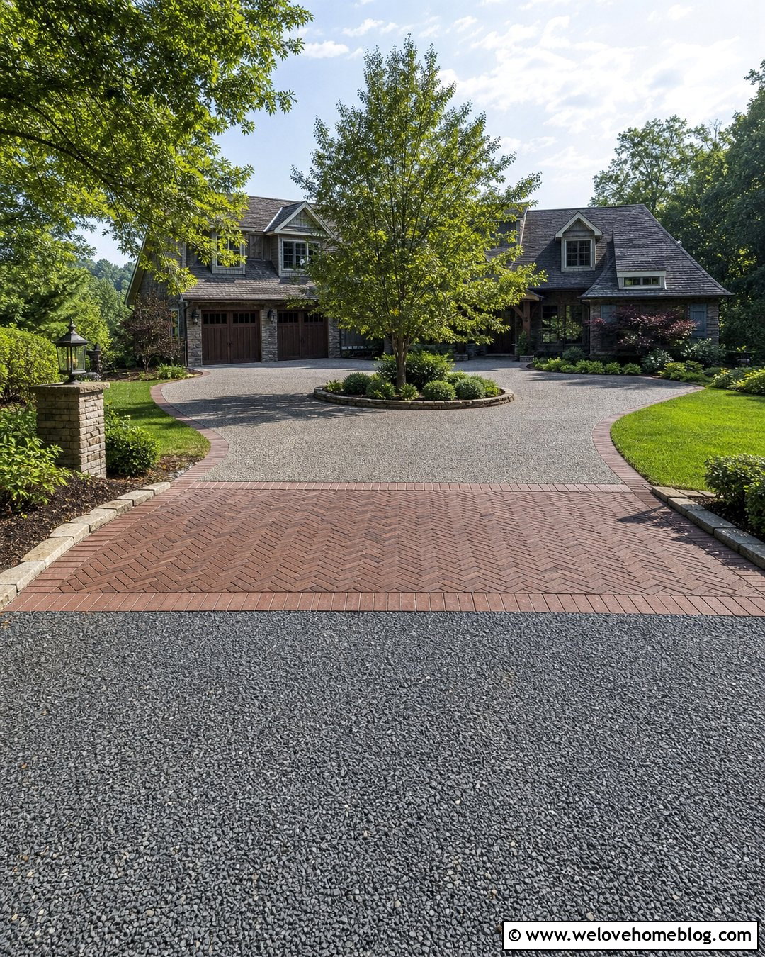 Mixed Material Driveway With Landscaped Parking Court - 45 Driveway Design Ideas