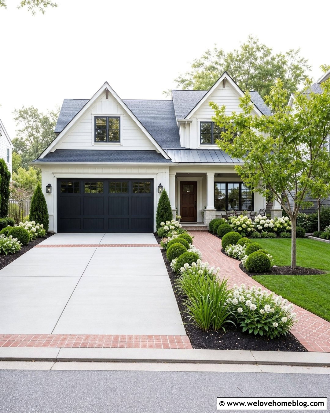 Mixed Material Driveway With Matching Walkway - 25 Driveway Curb Appeal Ideas