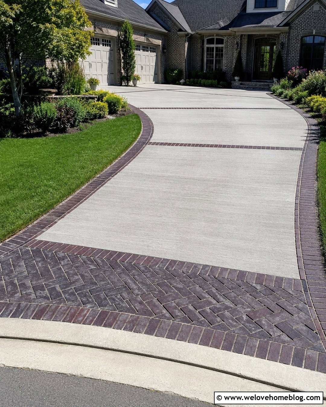 Mixed Material Driveway With Paver Borders - 20 Outdoor Driveway Ideas