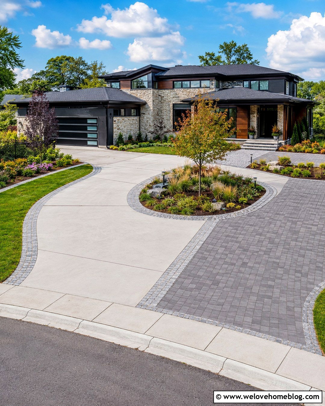 Mixed Material Driveway With a Parking Court - 20 stylish driveway makeover ideas