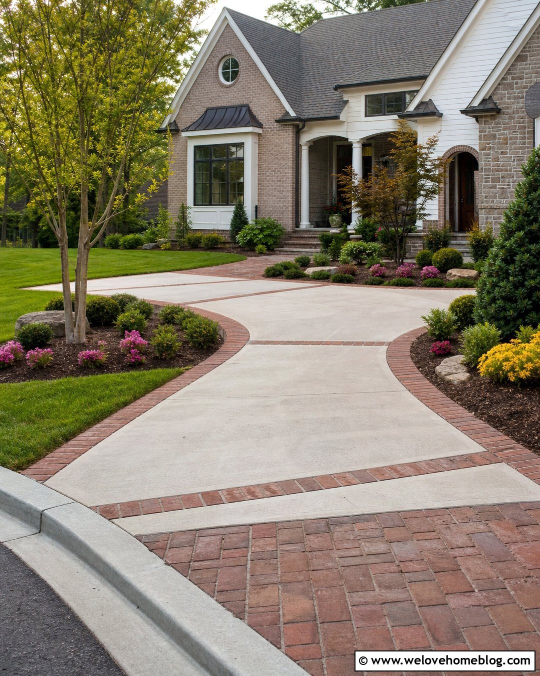 Mixed Material Front Driveway - 45 Front Driveway Ideas