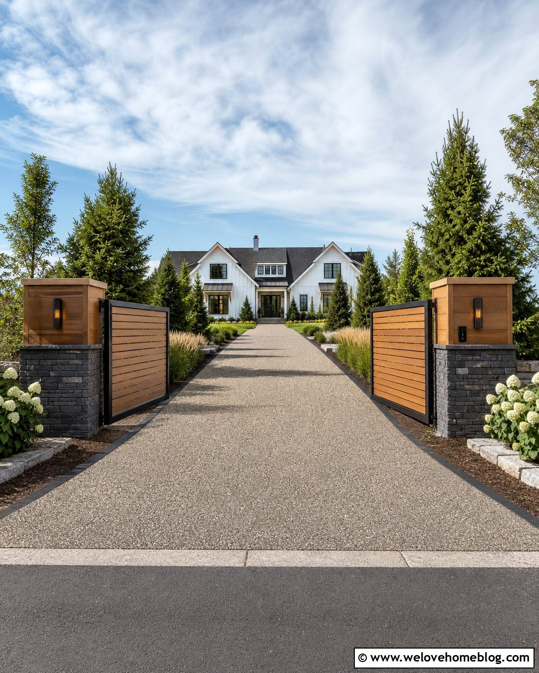 Mixed Material Gate Posts With An Automatic Gate