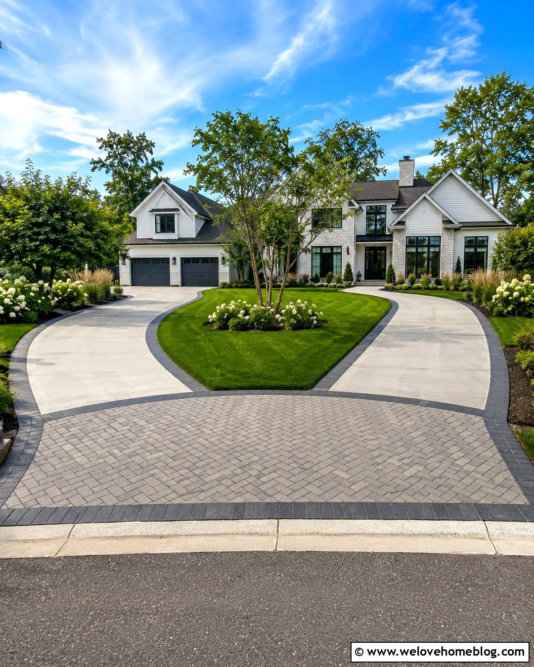 Mixed Material U Shape Driveway - 20 U Shape Driveway Ideas