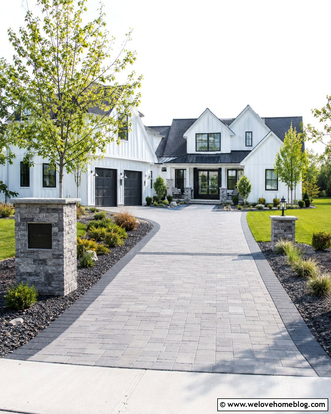 Mixed Paver Driveway Entrance With An Address Pillar