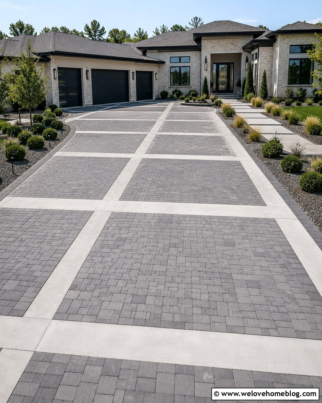 Mixed Paver Driveway With Concrete Bands - 20 modern driveway paver design ideas