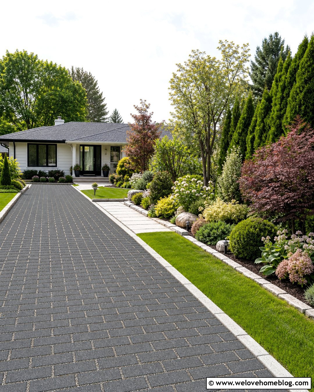 Mixed Privacy Hedge Along Permeable Paver Driveway - 20 Privacy Hedge Along Driveway Ideas