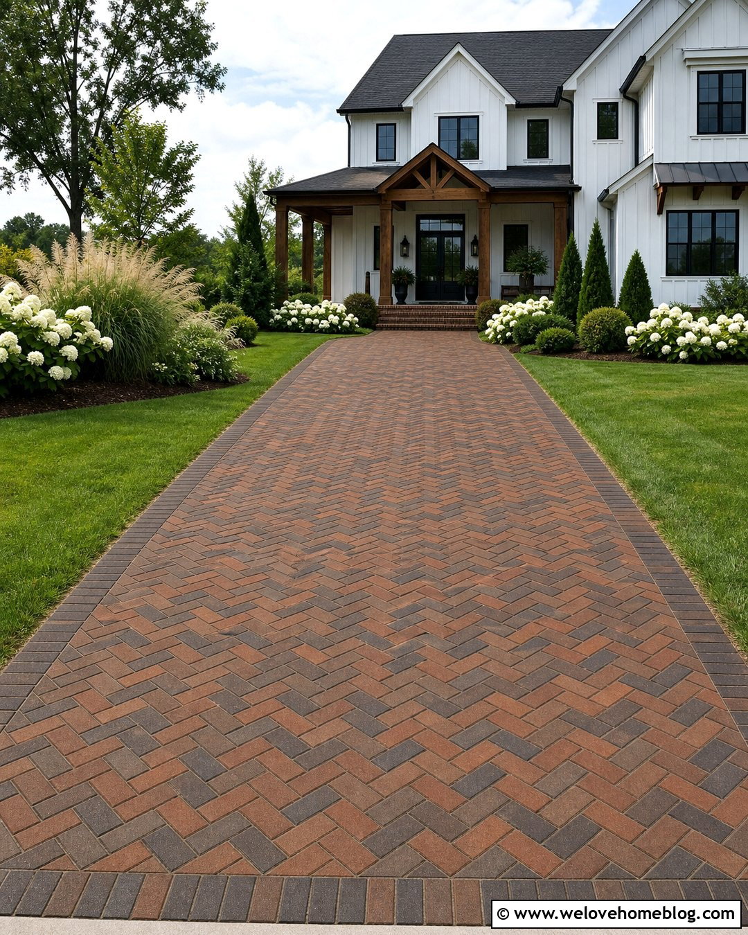 Mixed Red And Brown Brick Driveway - 20 Paved Brick Driveway Ideas
