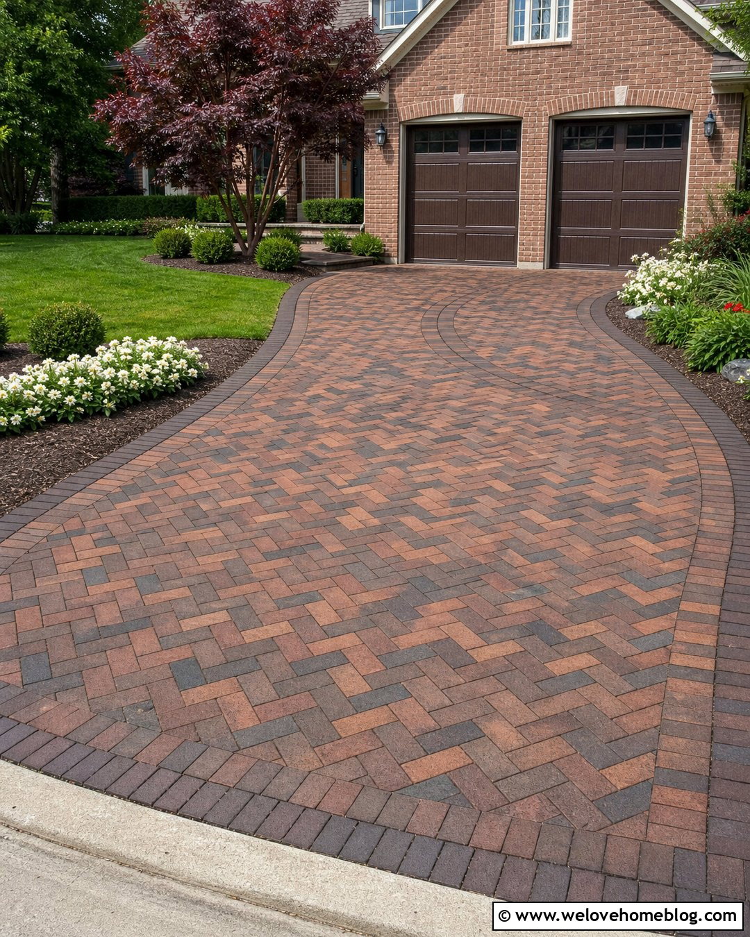 Mixed Red And Brown Brick Driveway - 20 Brick Driveway In Suburban Neighborhood Ideas