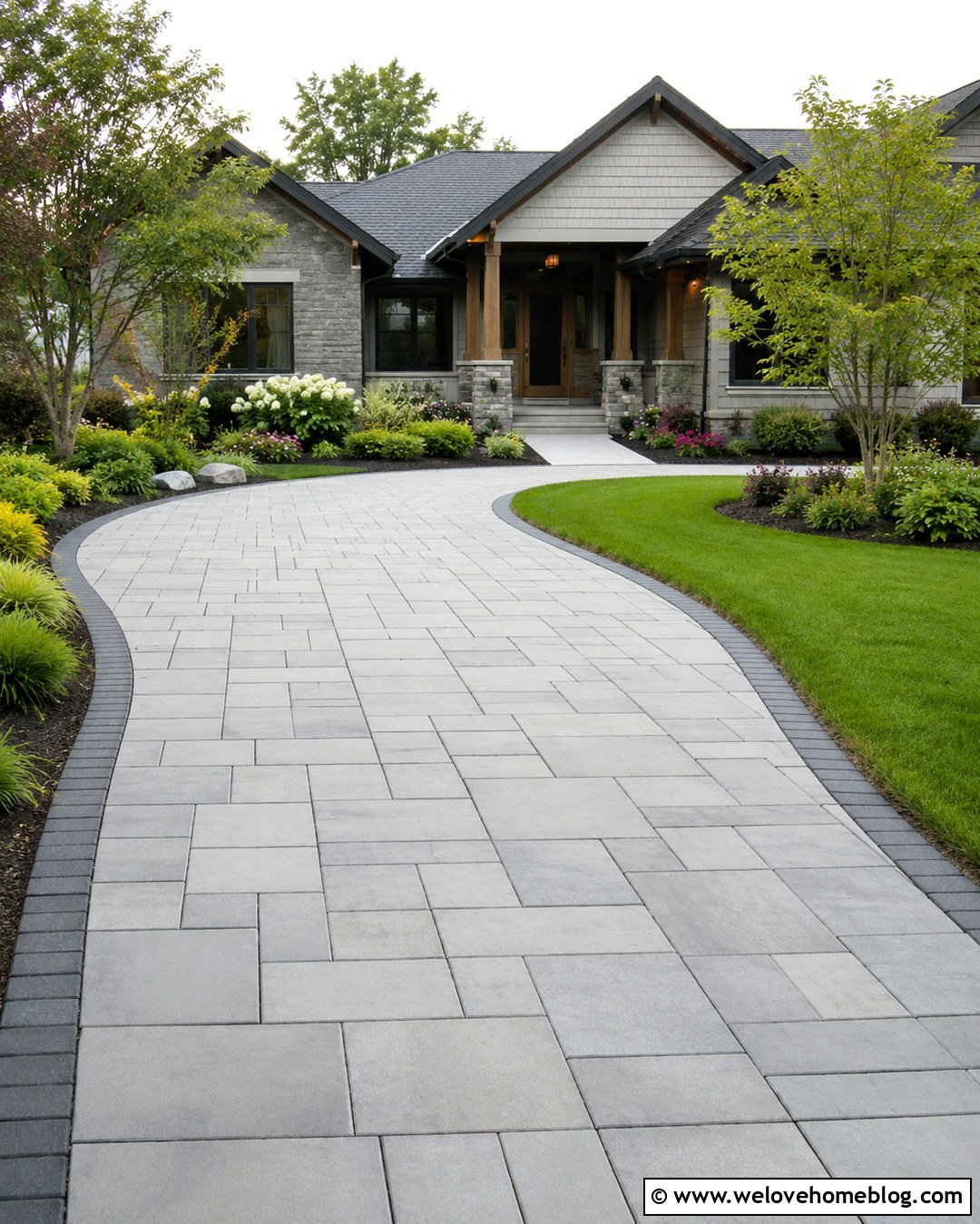 Mixed Size Driveway Slabs With Matching Walkway - 20 Driveway Slabs Ideas