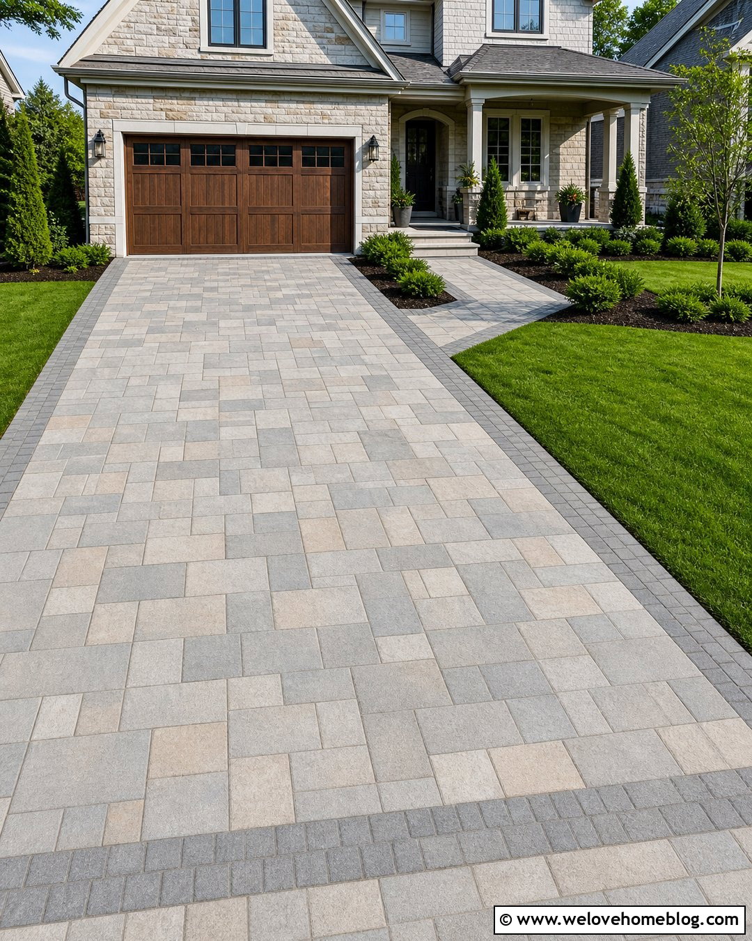 Mixed Size Paver Driveway With Matching Walkway - 20 lowes pavers for driveway ideas