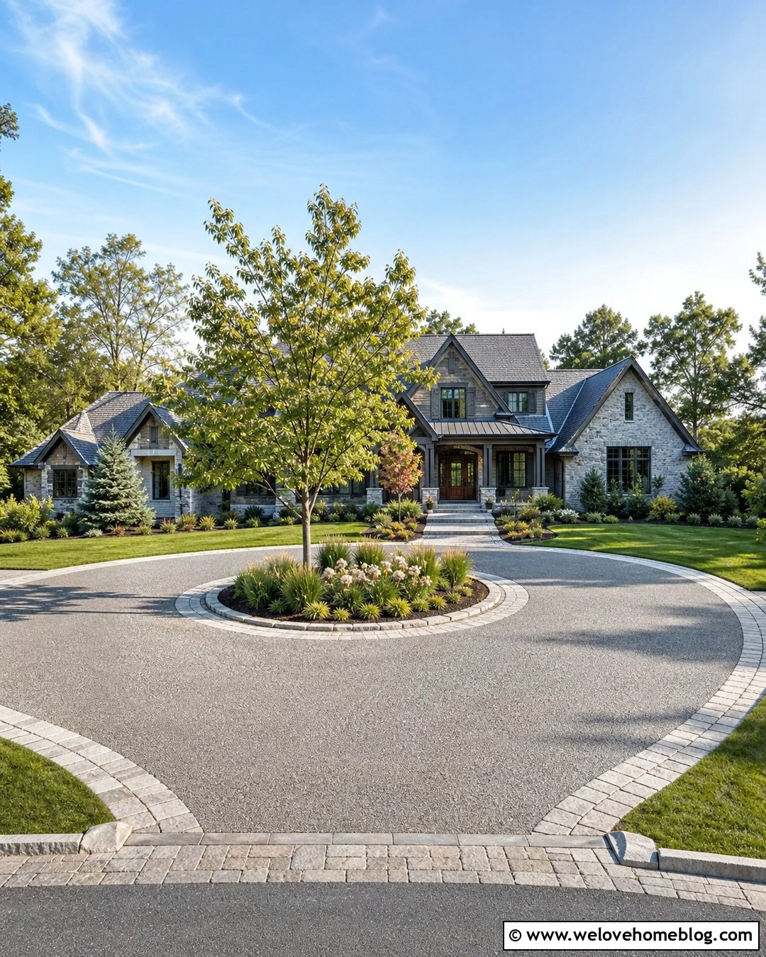 Mixed Stone Driveway Edging For A Circular Driveway - 20 Modern Driveway Edging Ideas