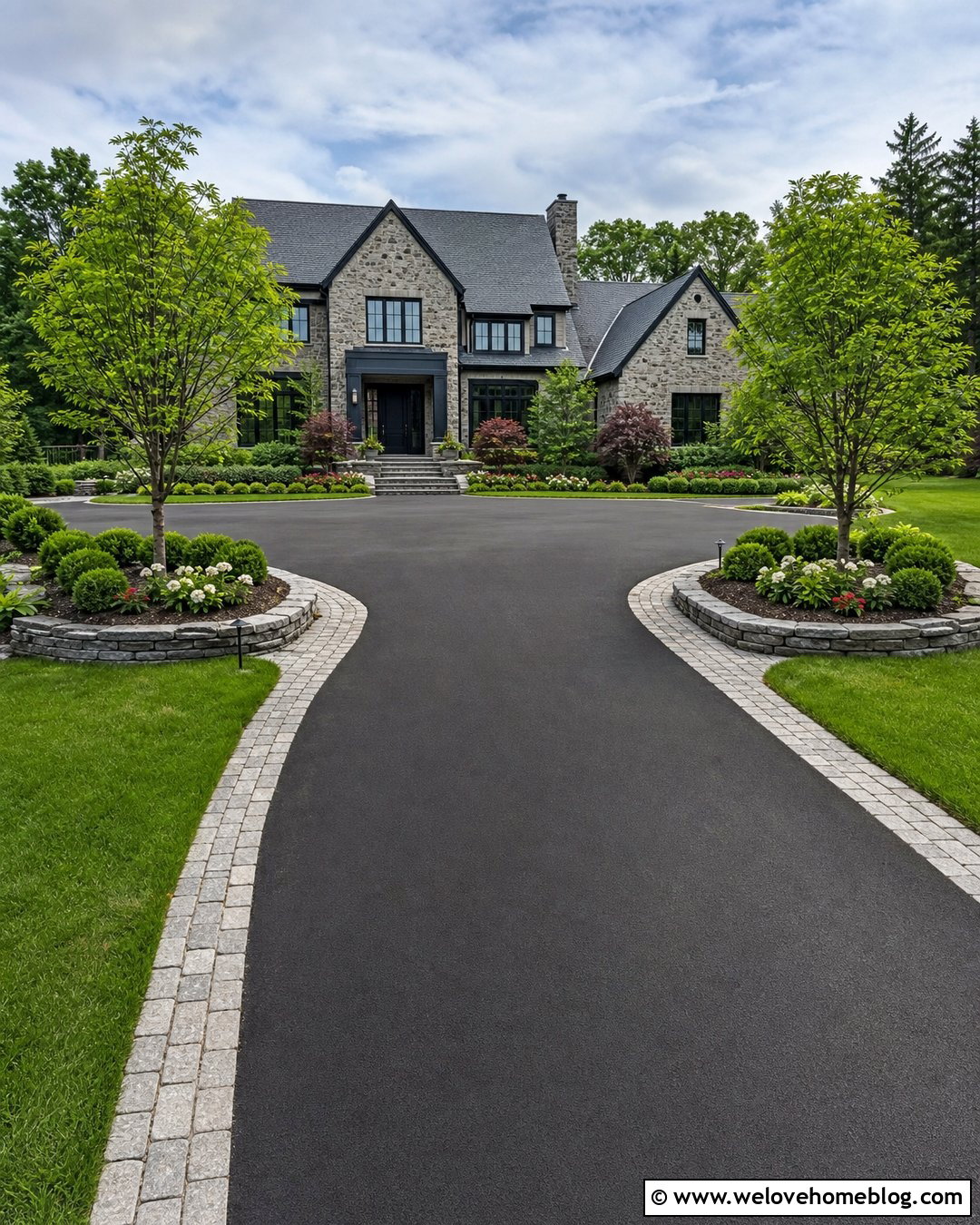 Mixed Stone Driveway Edging With Entrance Planting - 30 driveway landscaping edging ideas