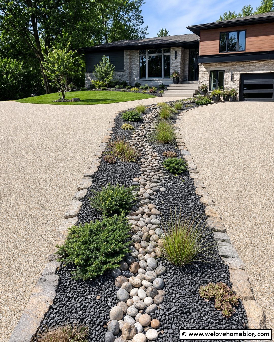 Mixed Stone Landscape Between Driveways - 20 landscape between driveways ideas
