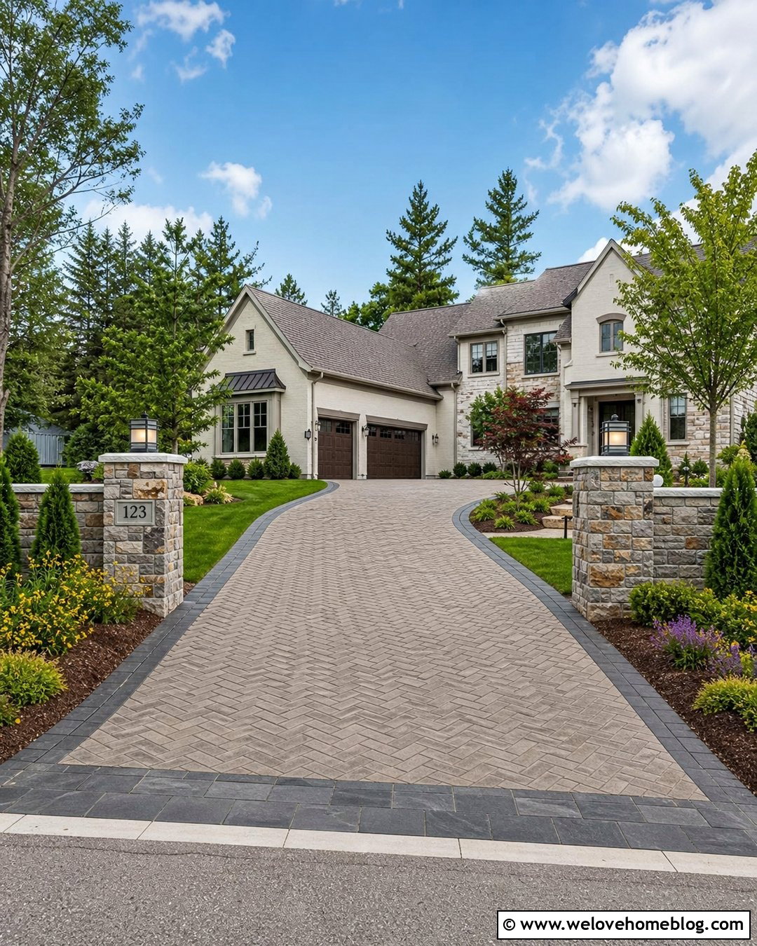 Mixed Stone Paver Driveway Entrance - 25 Stone Entrance Driveway Ideas