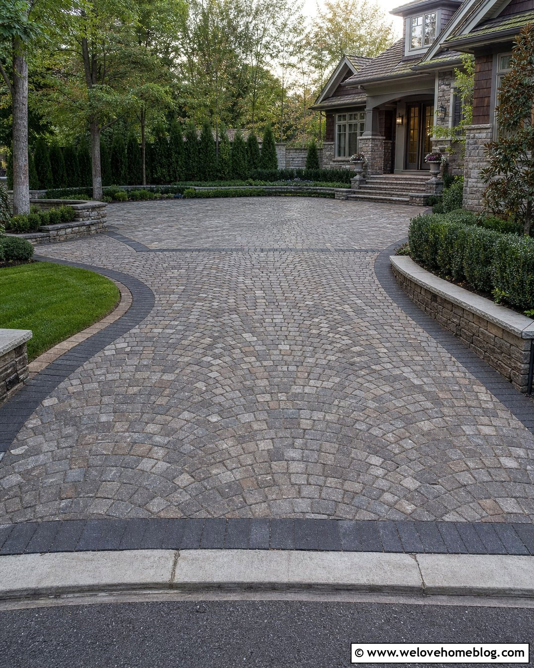 Mixed Tone Cobblestone Driveway With a Parking Court - 20 luxury cobblestone driveway ideas