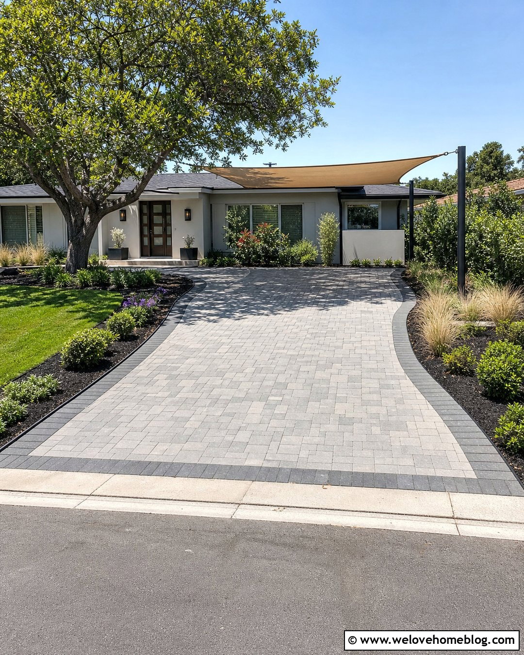 Mixed Tree And Sail Shade Over Double Driveway - 20 Shade For Driveway Ideas