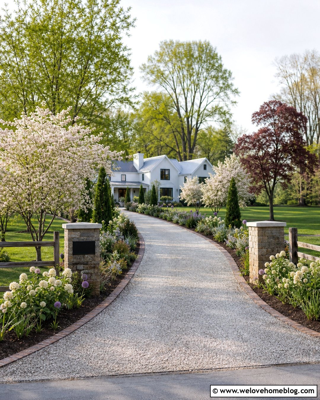 Mixed Trees Along A Farmhouse Driveway - 30 driveway trees ideas