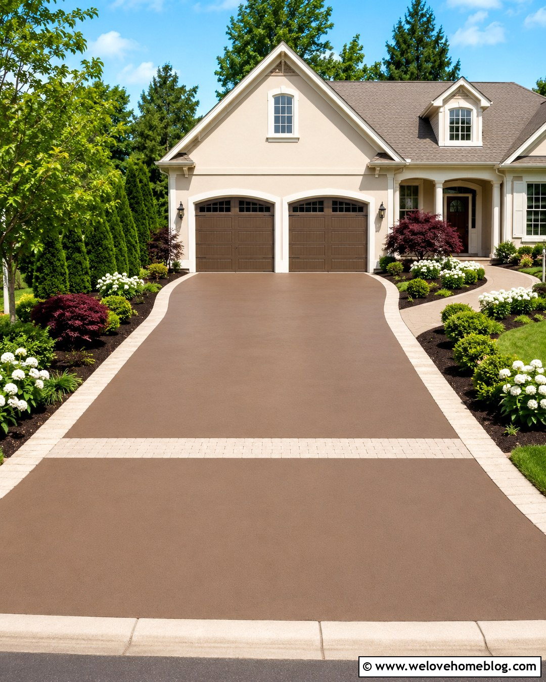 Mocha Driveway Paint With Cream Paver Ribbon - 20 Driveway Paint Colors Ideas