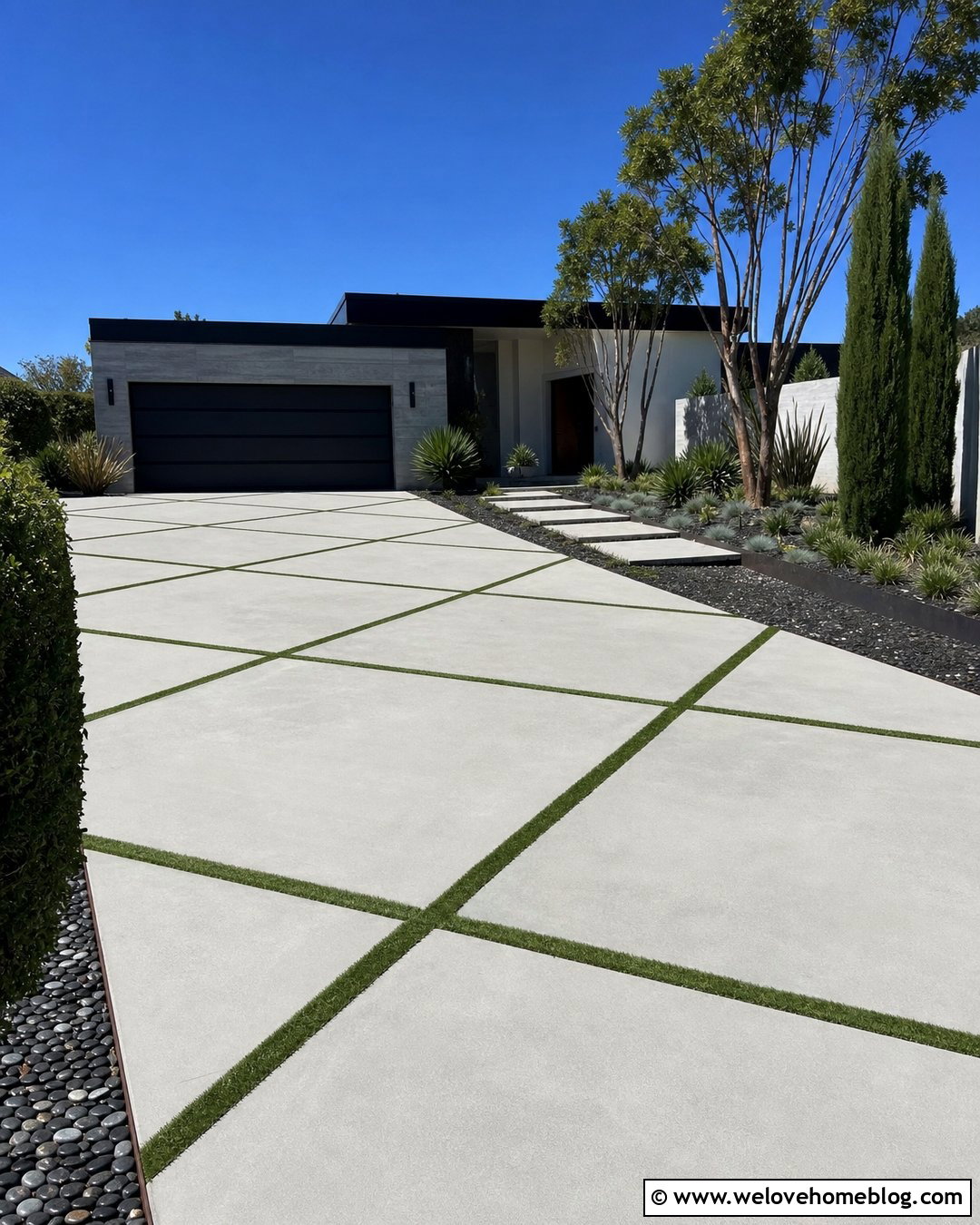 Modern Angled Driveway With Grass Strips - 20 Angled Driveway Ideas