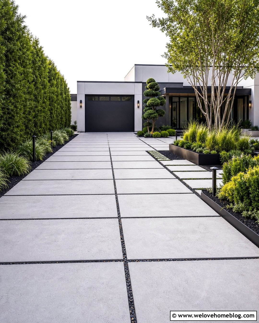 Modern Backyard Driveway With Concrete Pavers - 20 Driveway Backyard Ideas