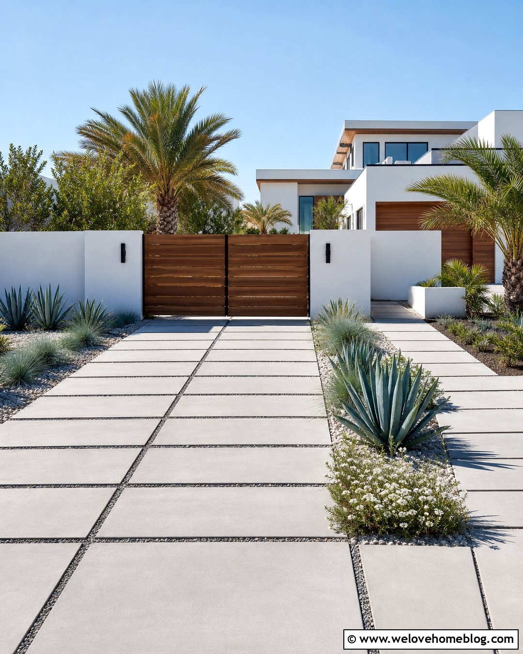 Modern Beach House Driveway Entrance With Large Pavers - 20 Beach House Driveway Entrance Ideas