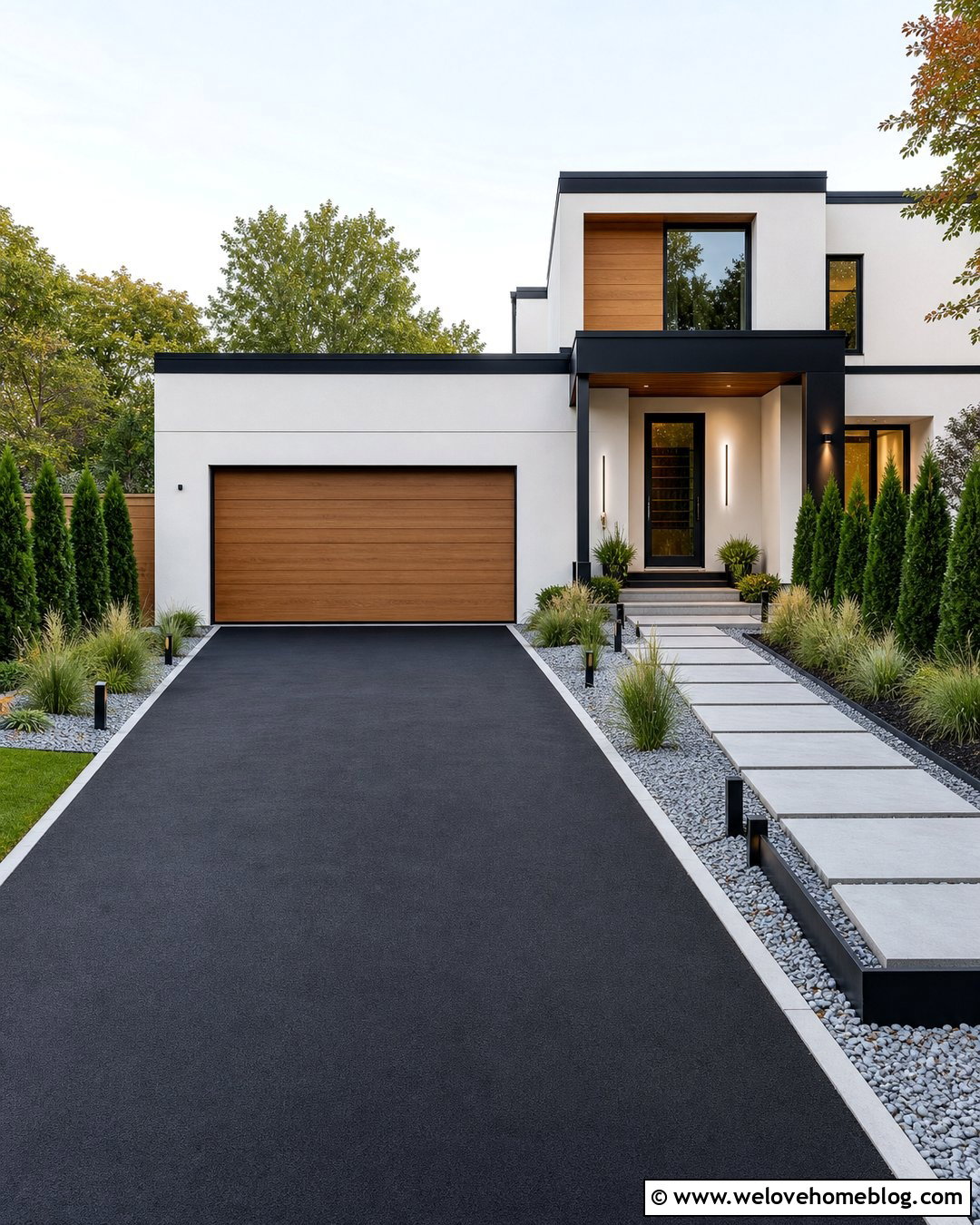Modern Bitumen Driveway With Steel Edging - 25 Bitumen Driveway Ideas