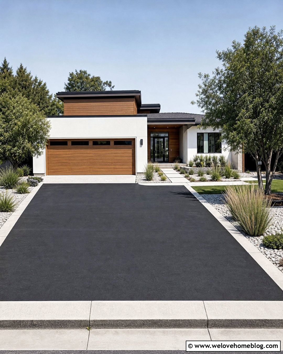 Modern Black Asphalt Driveway - 25 Modern House Driveway Ideas