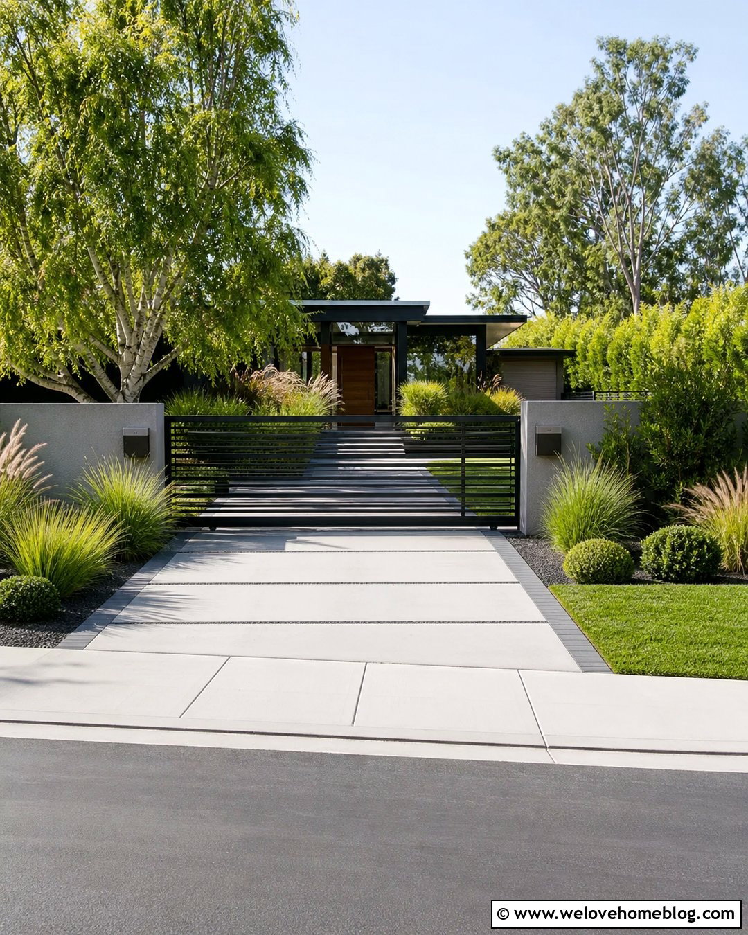 Modern Black Horizontal Slat Driveway Gate - 25 Black Driveway Gate Ideas
