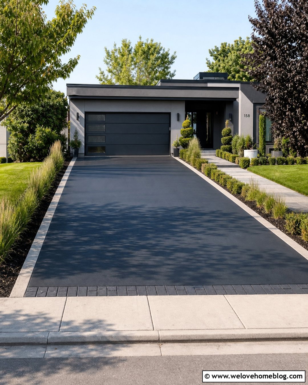 Modern Black Painted Concrete Driveway