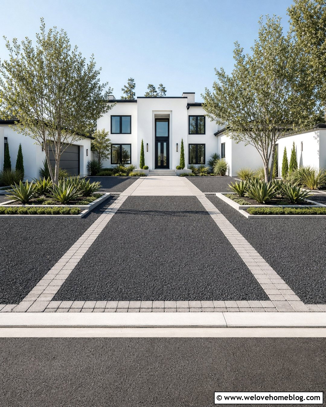 Modern Block Paving And Black Gravel Driveway - 20 Block Paving And Gravel Driveway Ideas