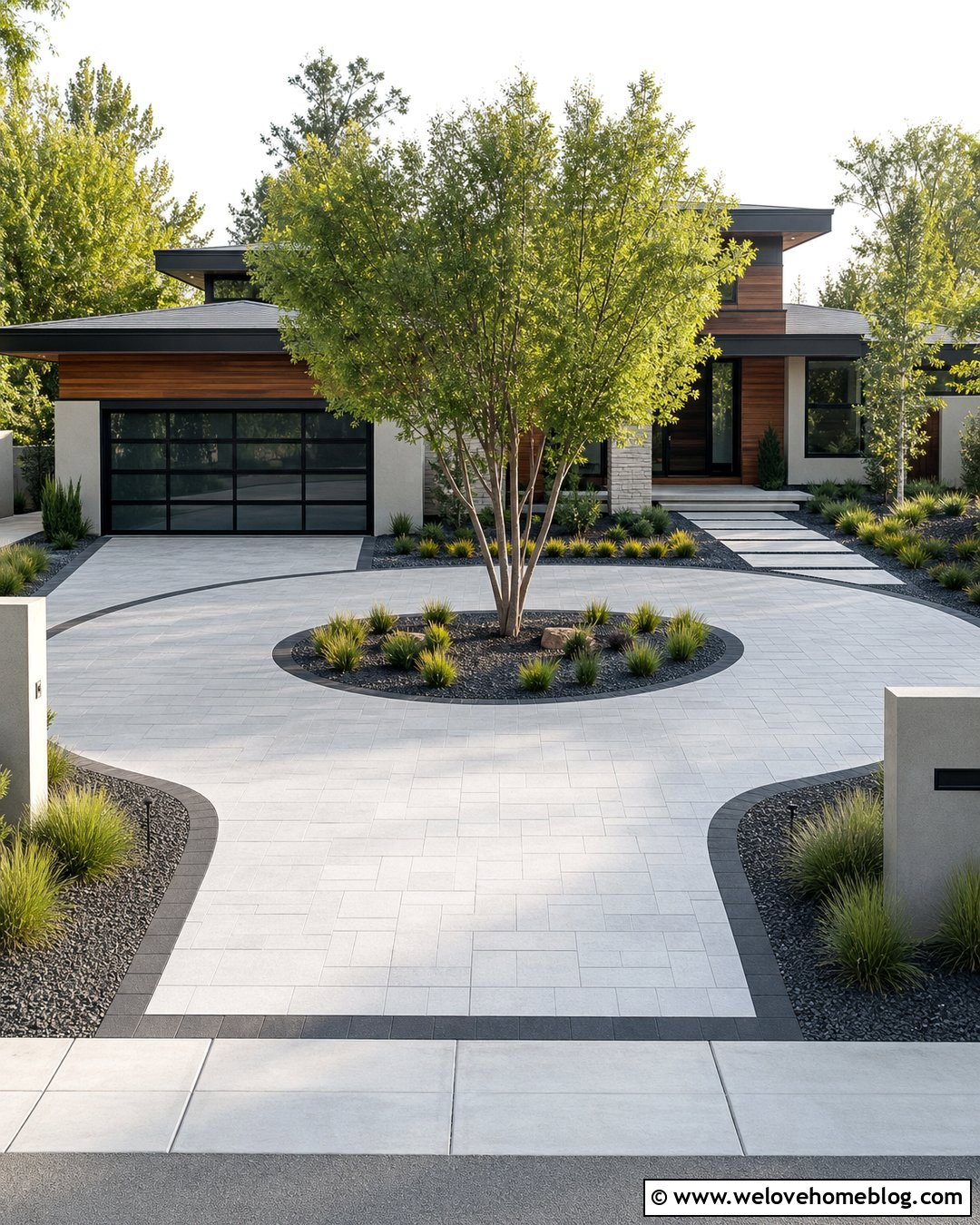 Modern Circular Driveway With Concrete Pavers - 45 Circular Driveway Ideas