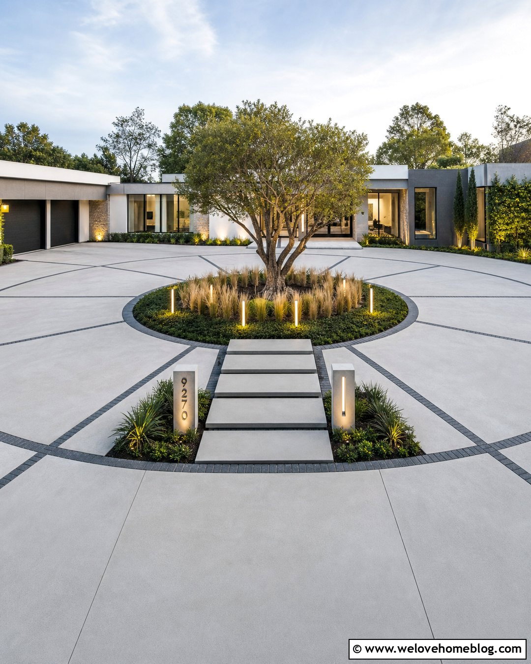 Modern Circular Driveway With Concrete Slabs - 45 Driveway Design Ideas