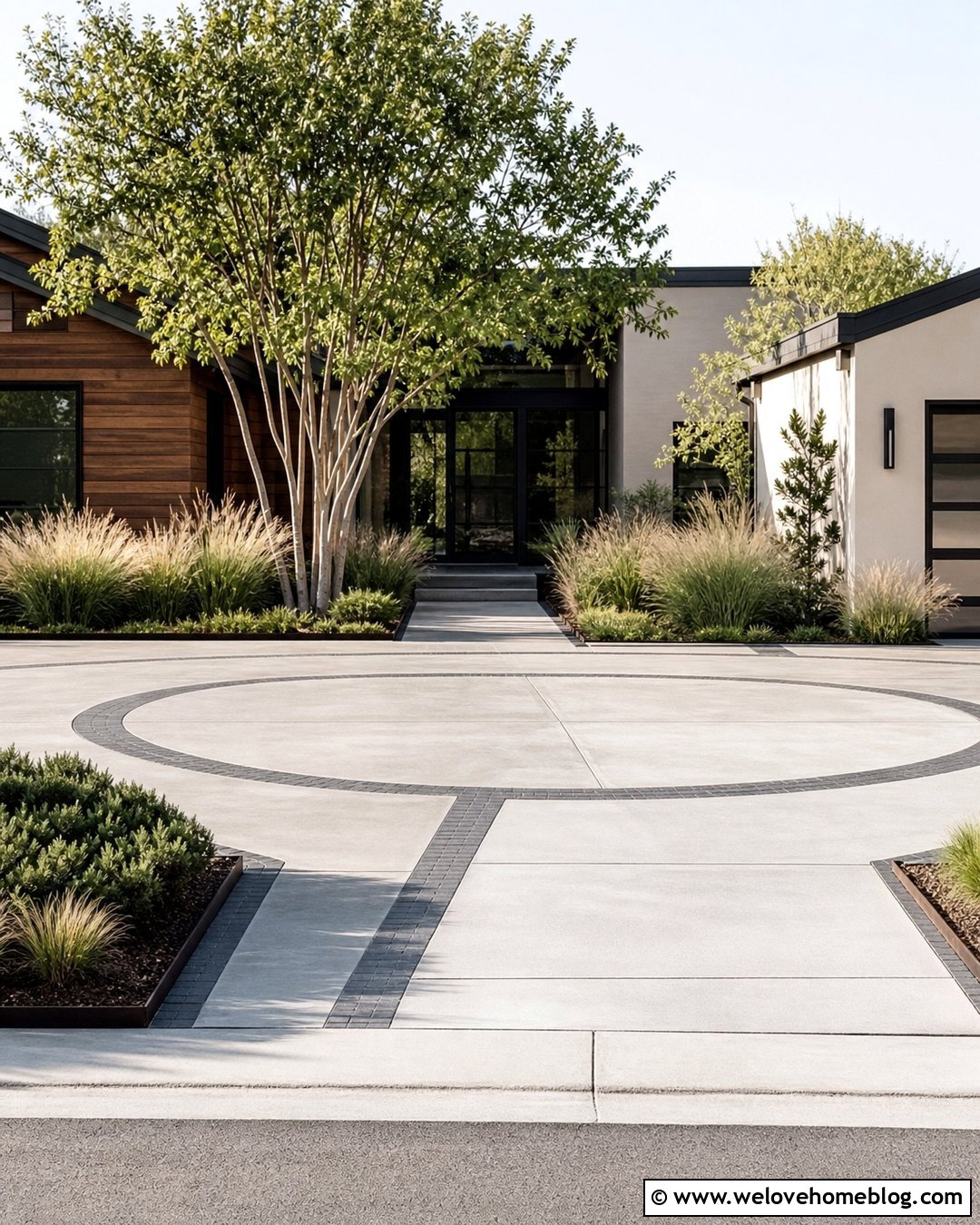 Modern Circular Driveway With Ornamental Grasses - 20 landscape circular driveway ideas