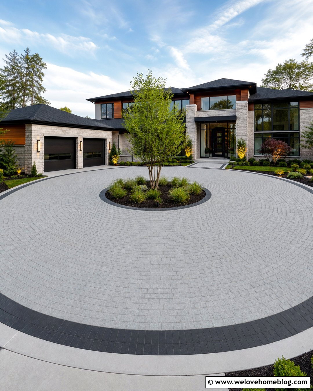 Modern Circular Paver Driveway - 25 Modern House Driveway Ideas