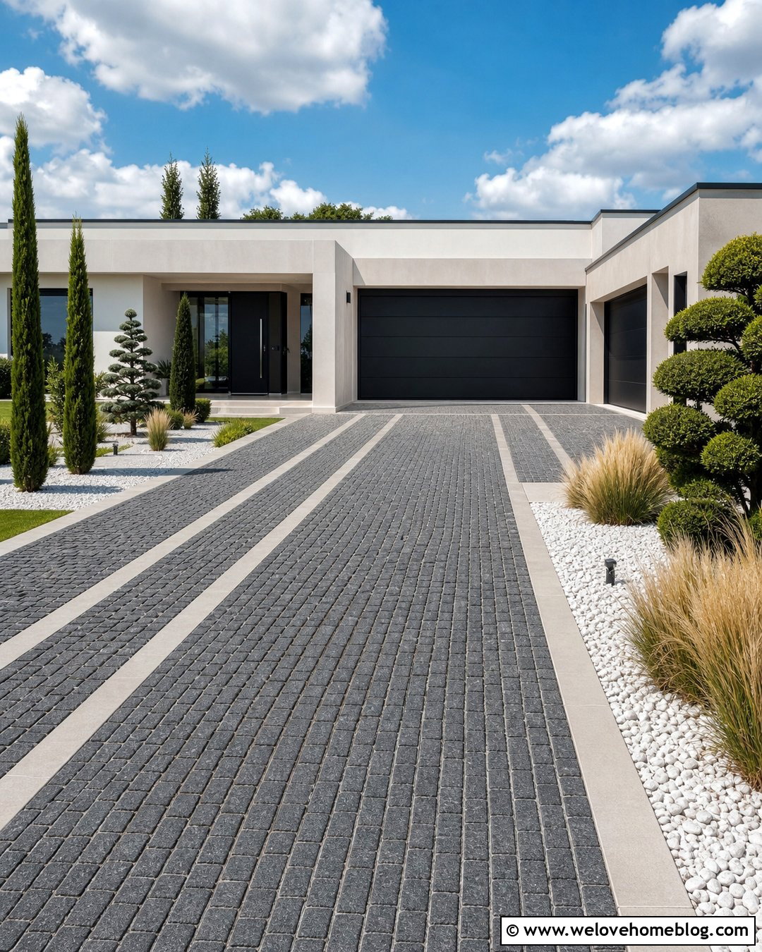 Modern Cobbled Driveway - 35 Cobbled Driveway Ideas