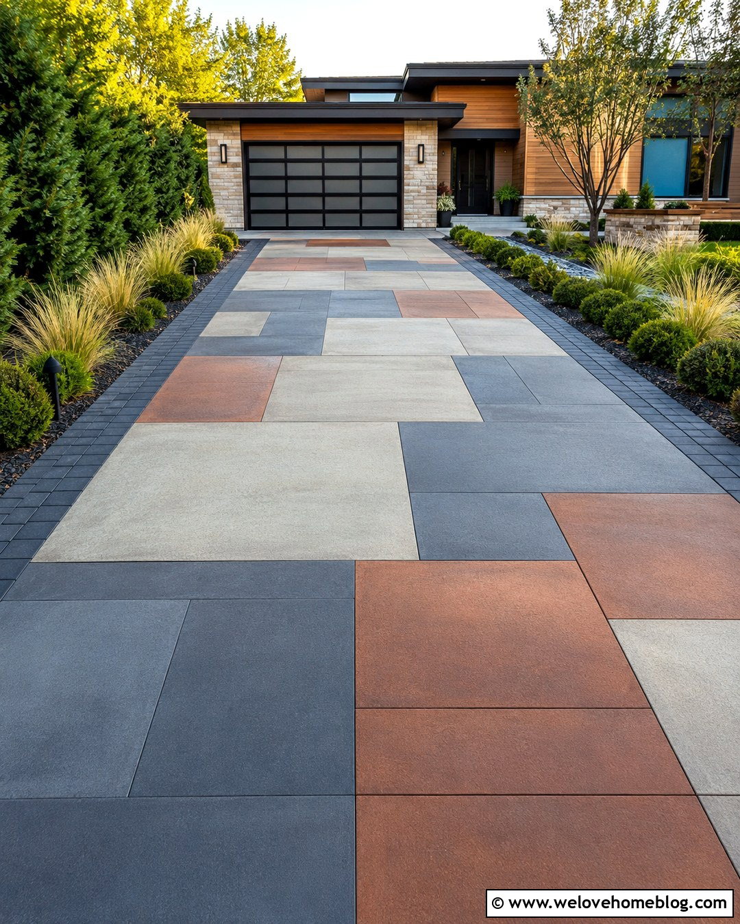Modern Color Block Paver Driveway - 20 colorful paver driveway ideas