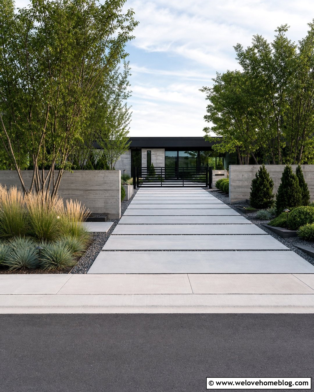 Modern Concrete Driveway With Address Wall - 25 long driveway landscaping entrance ideas