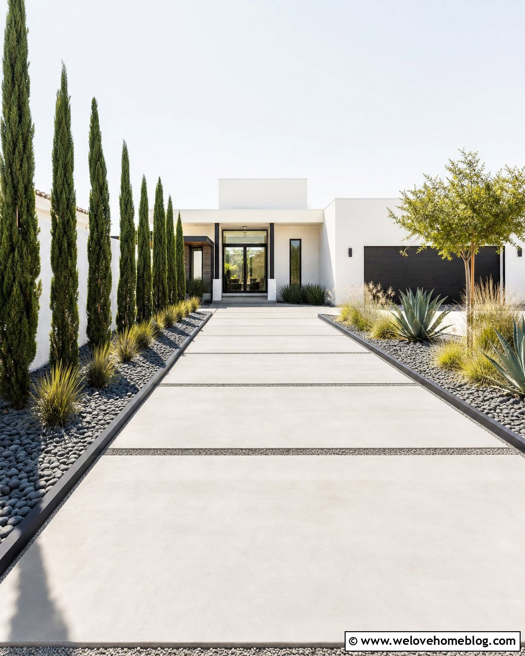 Modern Concrete Driveway With Cypress Trees - 20 cypress tree lined driveway ideas