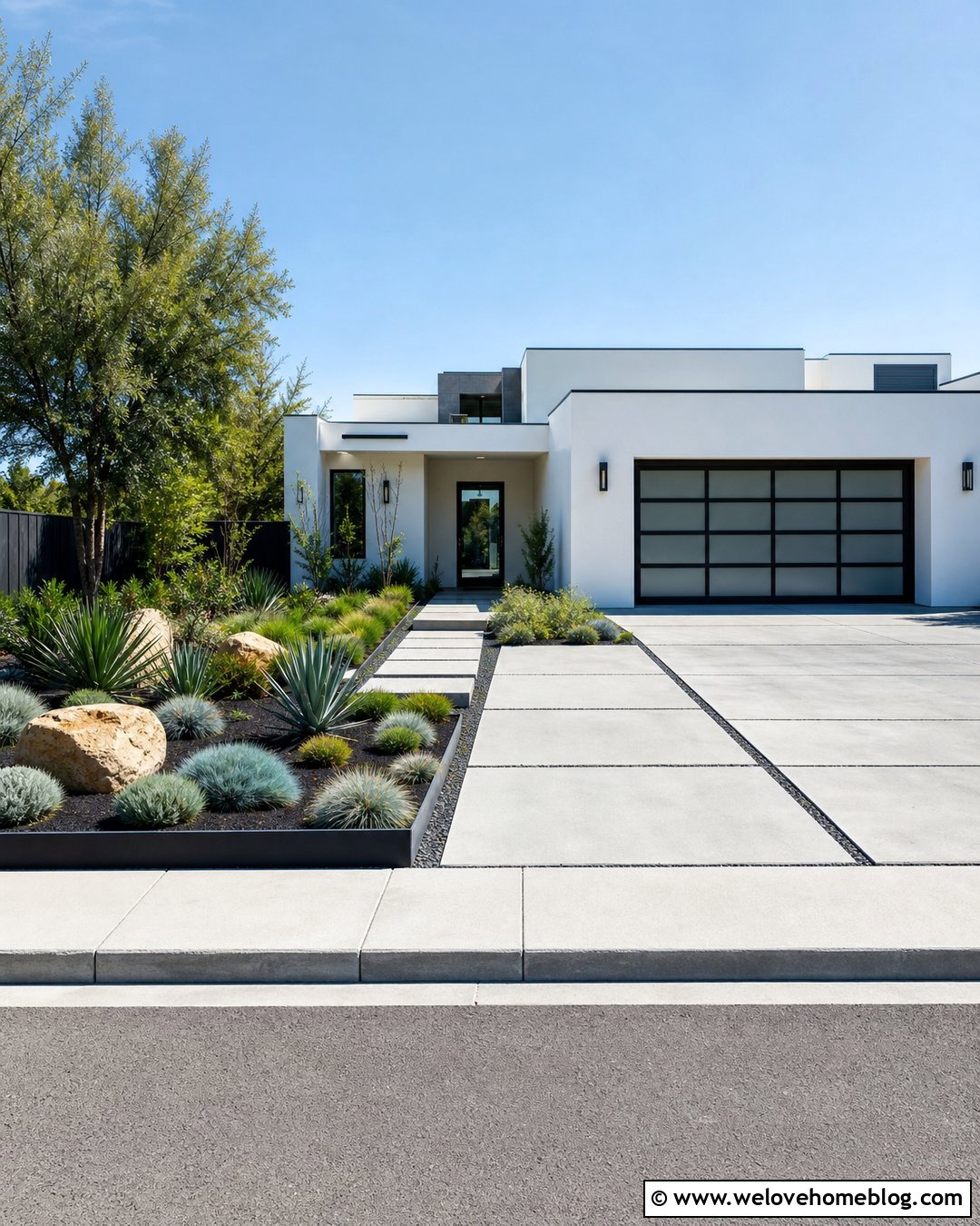 Modern Concrete Driveway With Drought Tolerant Landscaping - 25 landscaping by driveway ideas