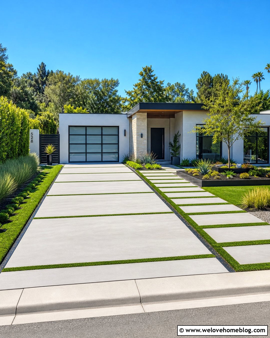 Modern Concrete Driveway With Grass Joints - 35 home driveway ideas