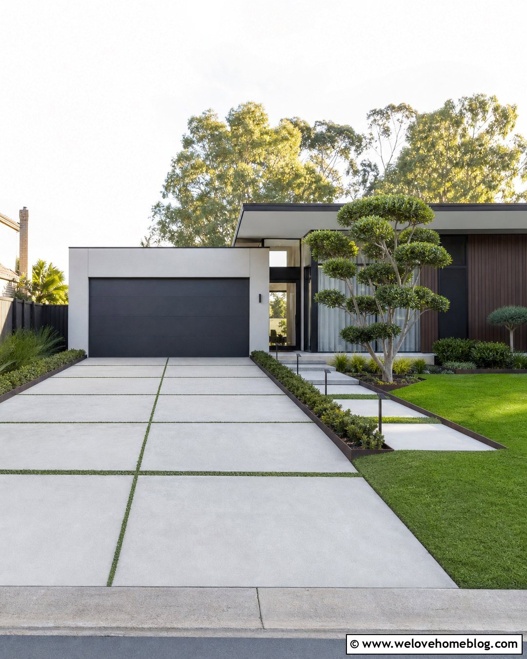 Modern Concrete Driveway With Grass Strips - 20 Australian Driveway Ideas