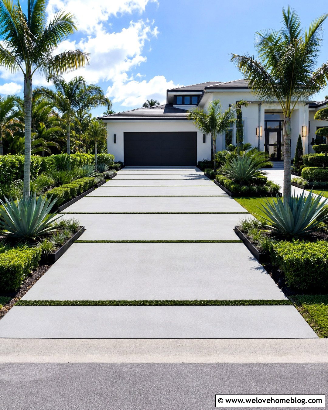 Modern Concrete Driveway With Grass Strips - 20 florida driveway landscaping ideas