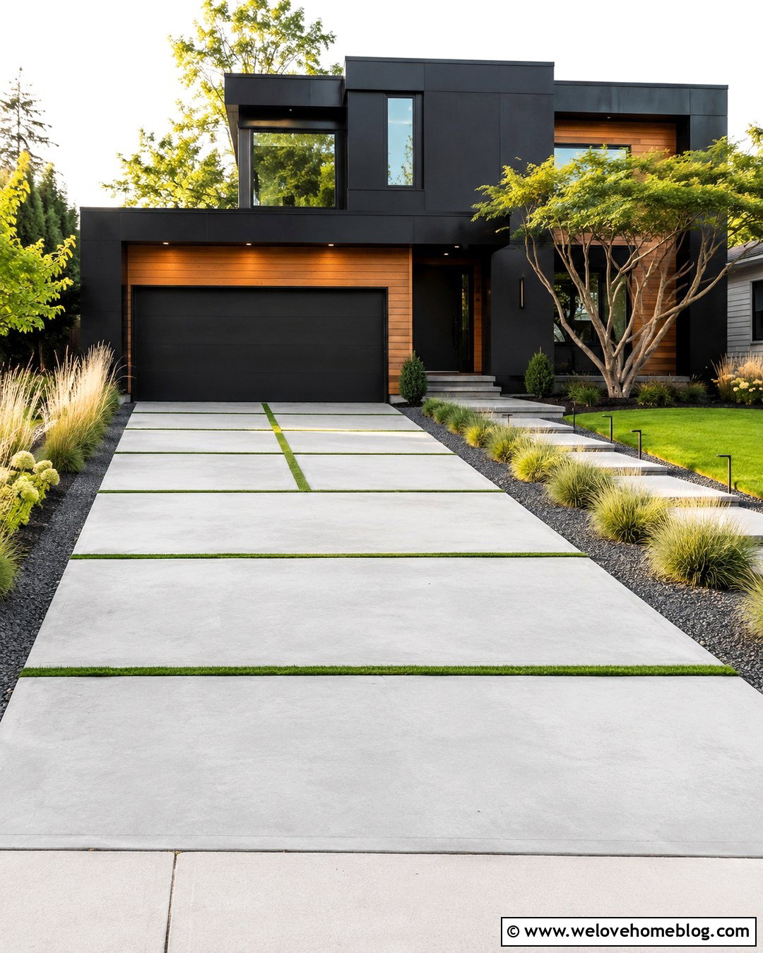 Modern Concrete Driveway With Grass Strips - 20 concrete driveways pictures ideas
