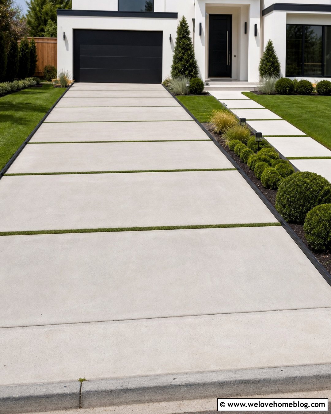 Modern Concrete Driveway With Grass Strips - 50 Driveway Ideas