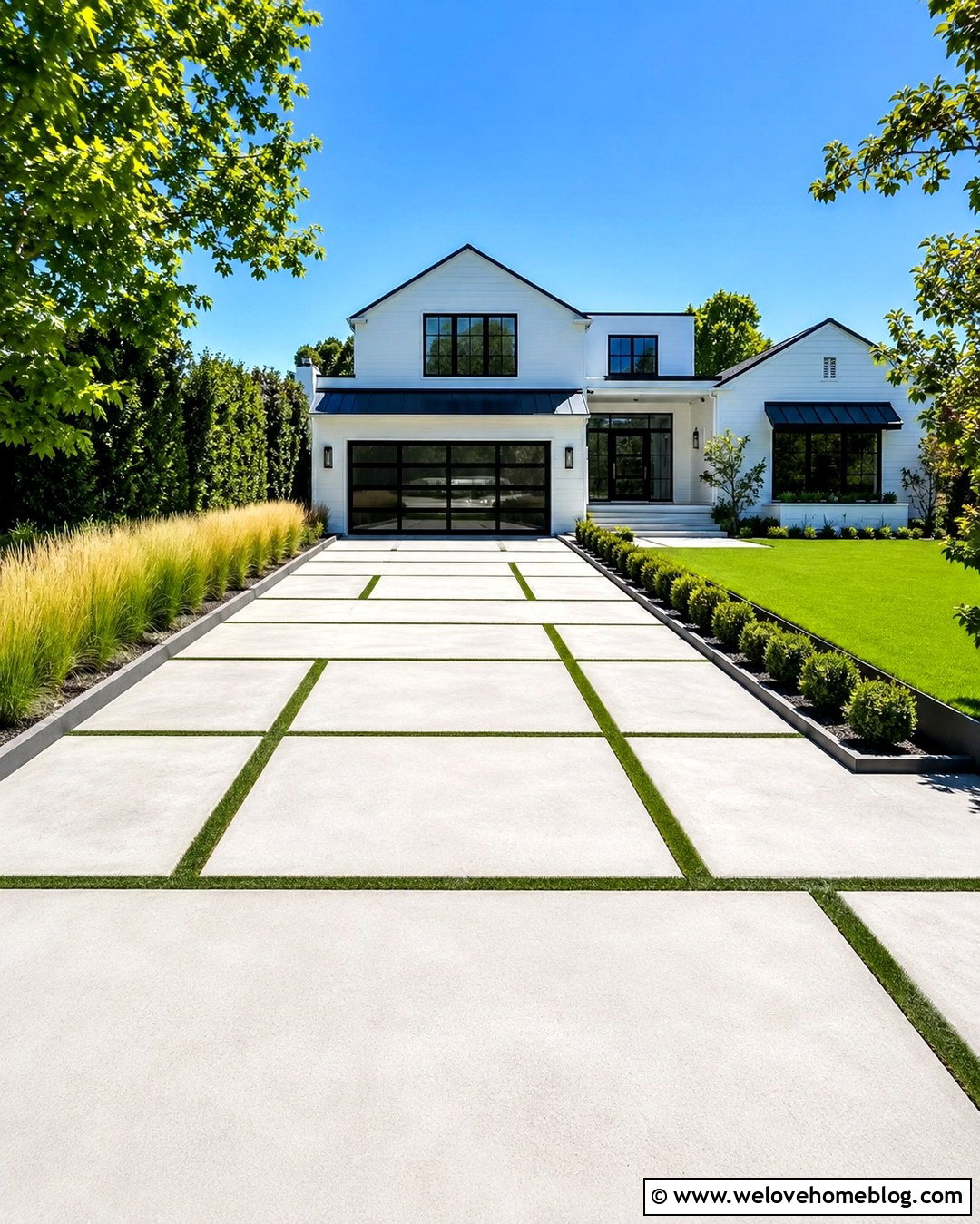 Modern Concrete Driveway With Grass Strips - 20 Creative Driveway Ideas