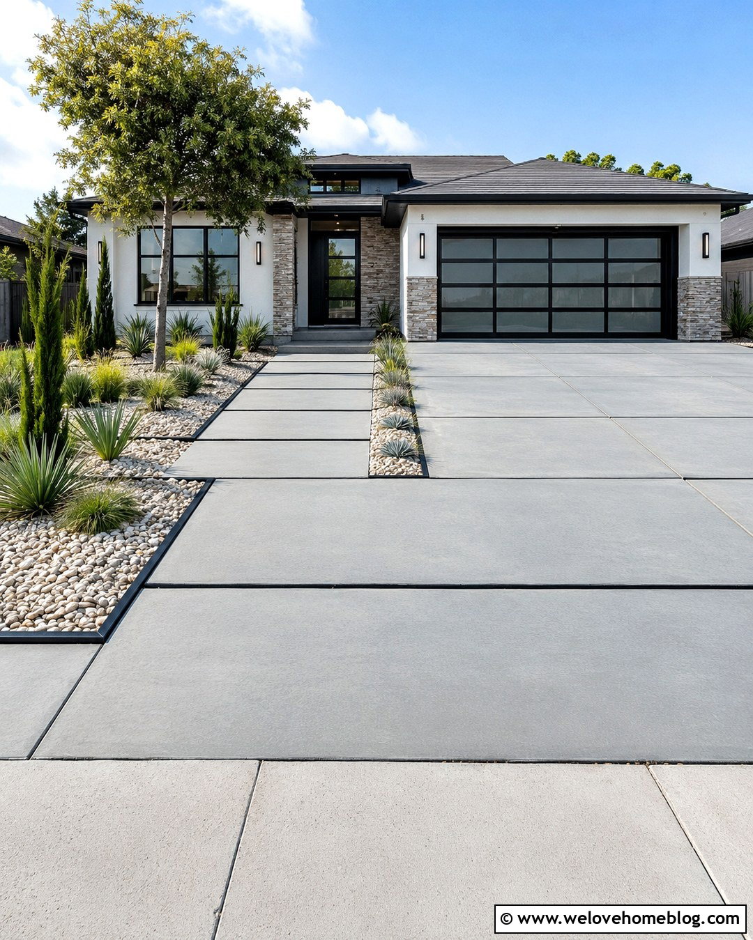 Modern Concrete Driveway With Gravel Beds - 20 landscape by driveway ideas