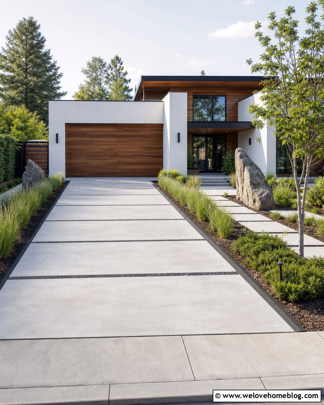 Modern Concrete Driveway With Ornamental Grass - 20 driveway landscaping curb appeal ideas