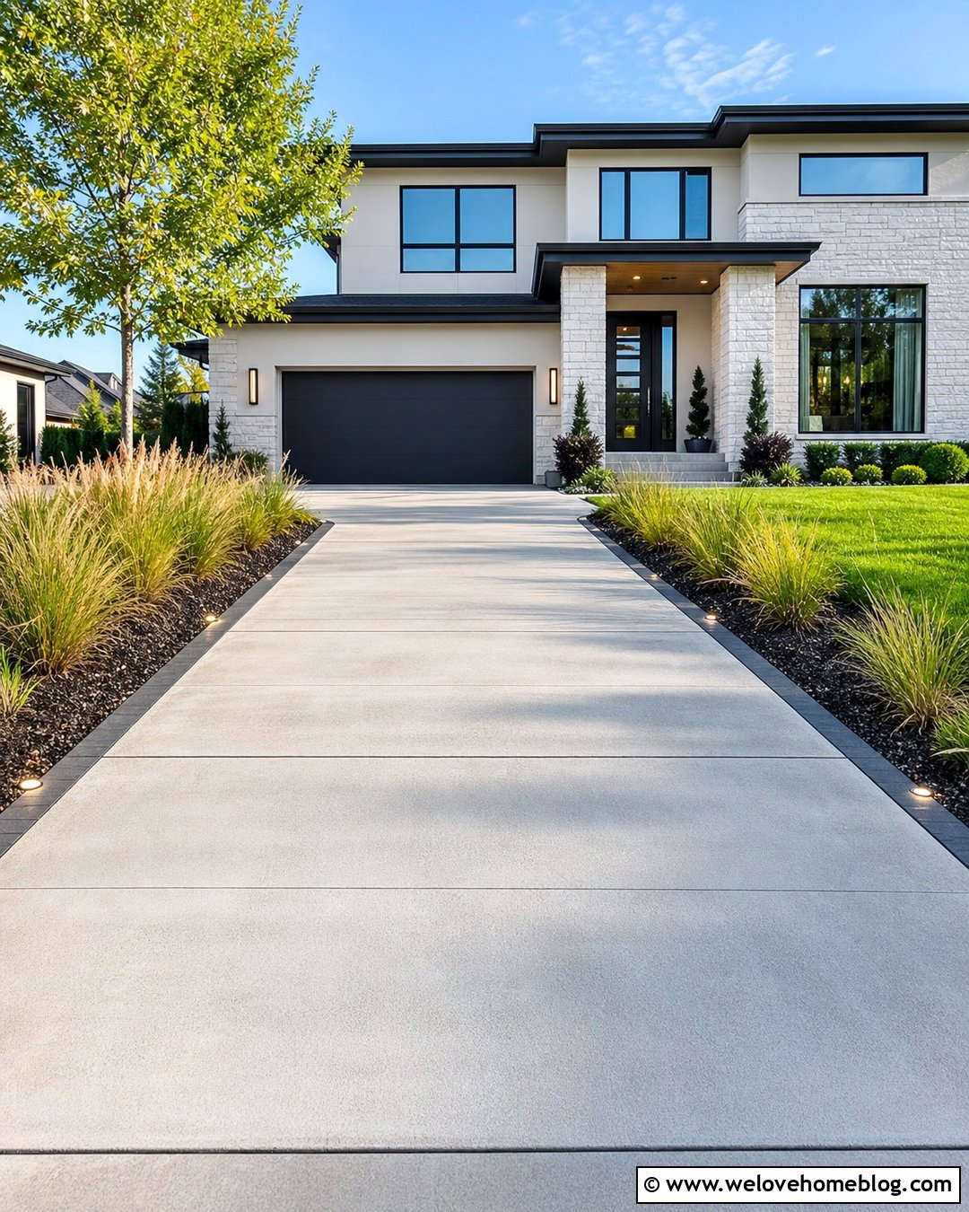 Modern Concrete Driveway With Recessed Lights - 20 Concrete Driveway Lighting Ideas